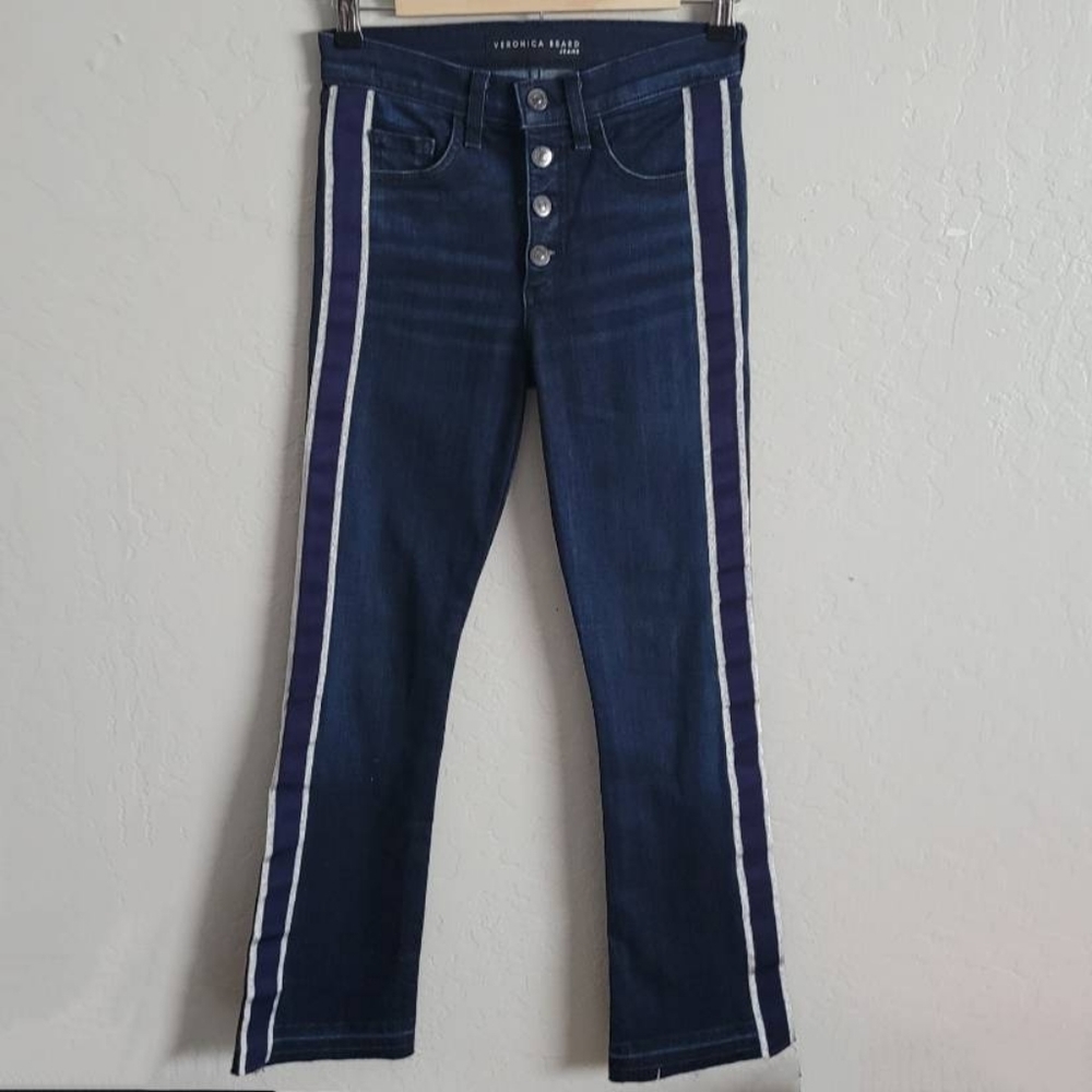 Veronica Beard Jeans Carolyn High Waist Side Tux Stripe Baby Bell 24 - Picture 3 of 12